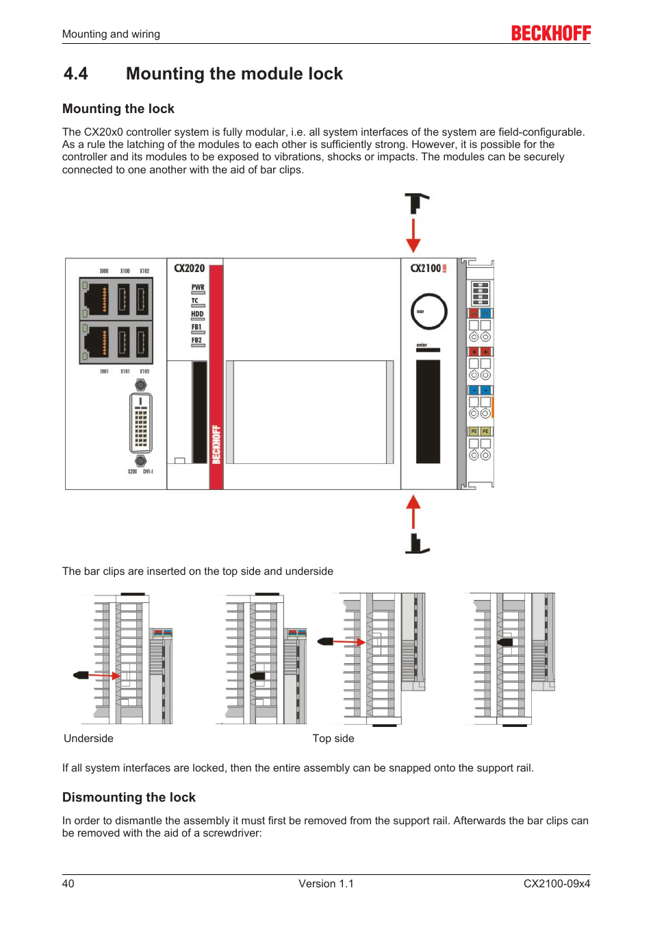 4 mounting the module lock | BECKHOFF CX2100­09x4 User Manual | Page 40 / 87