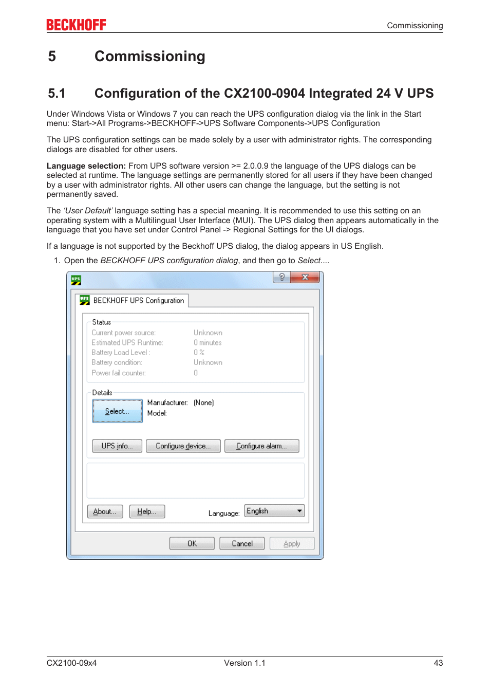 5 commissioning, 5commissioning | BECKHOFF CX2100­09x4 User Manual | Page 43 / 87