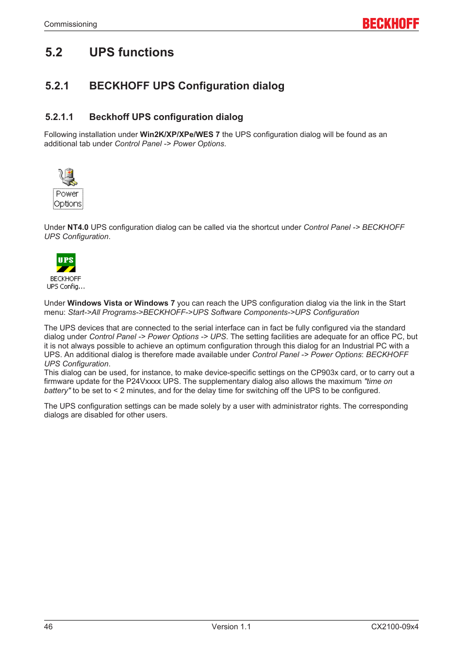 2 ups functions, 1 beckhoff ups configuration dialog | BECKHOFF CX2100­09x4 User Manual | Page 46 / 87