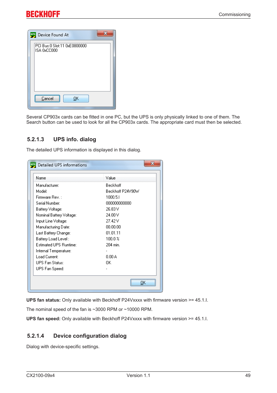 3 ups info. dialog, 4 device configuration dialog | BECKHOFF CX2100­09x4 User Manual | Page 49 / 87