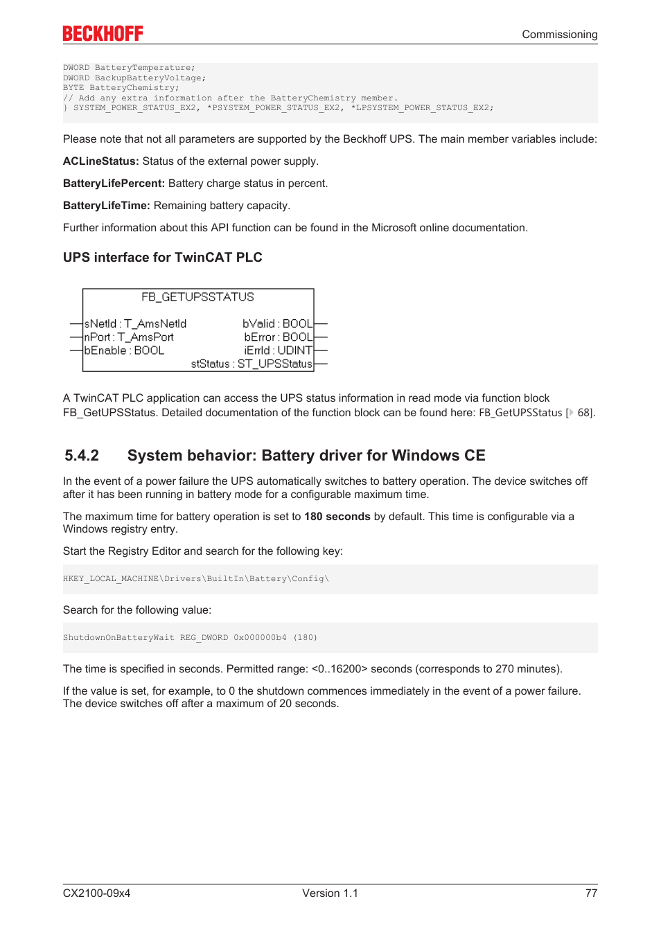 2 system behavior: battery driver for windows ce | BECKHOFF CX2100­09x4 User Manual | Page 77 / 87