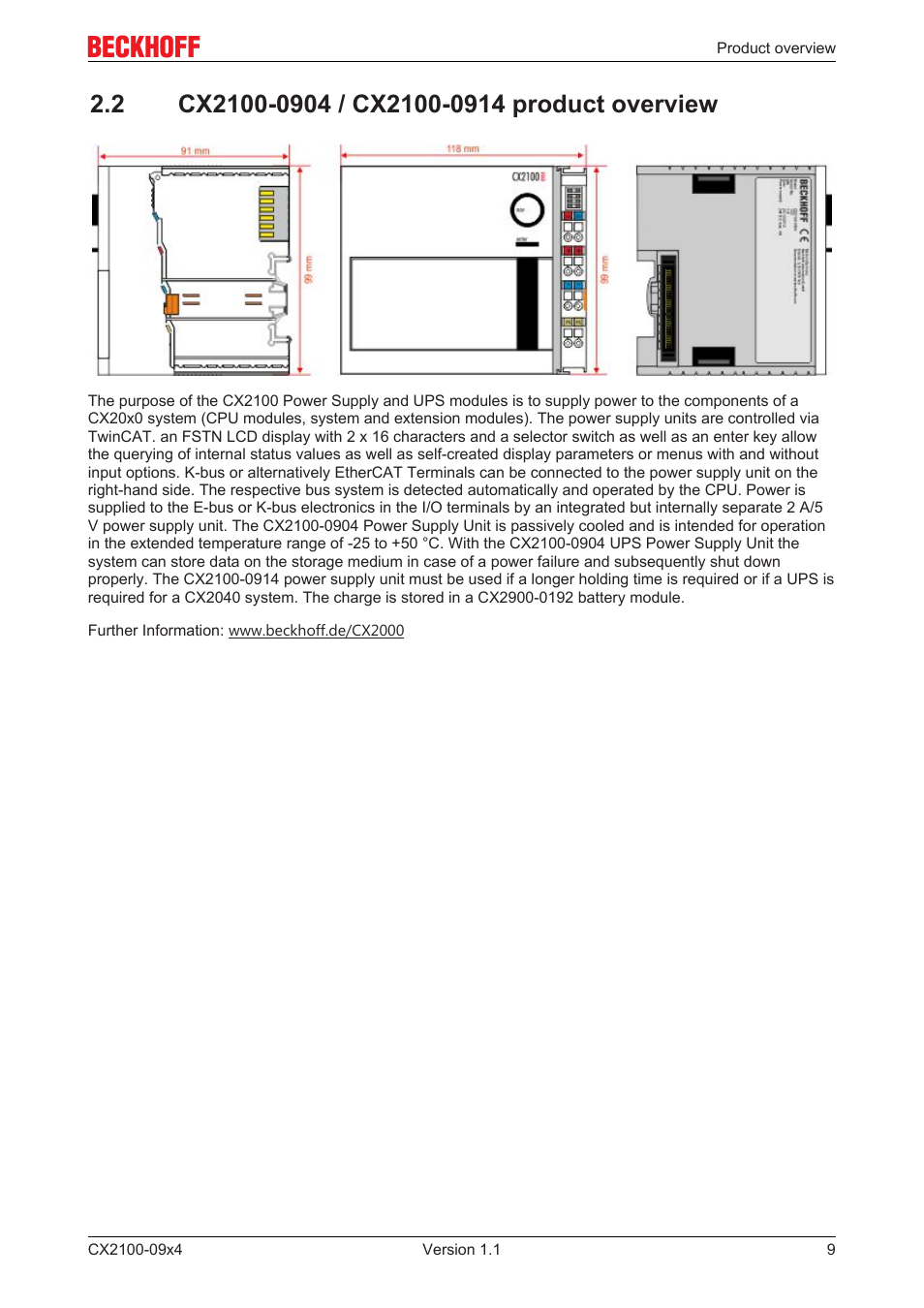 2 cx2100-0904 / cx2100-0914 product overview | BECKHOFF CX2100­09x4 User Manual | Page 9 / 87