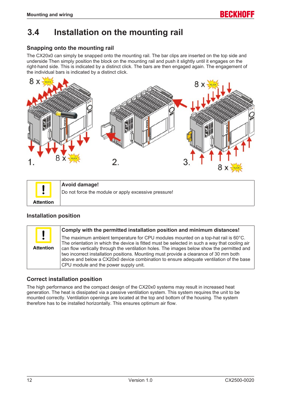 4 installation on the mounting rail | BECKHOFF CX2500­0020 User Manual | Page 12 / 26