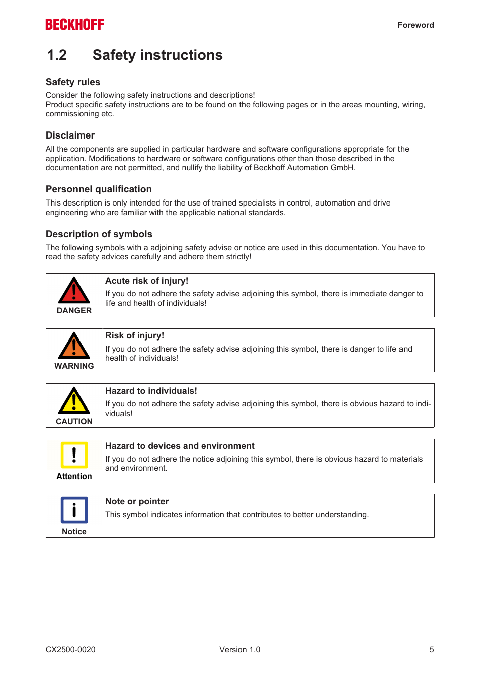 2 safety instructions | BECKHOFF CX2500­0020 User Manual | Page 5 / 26