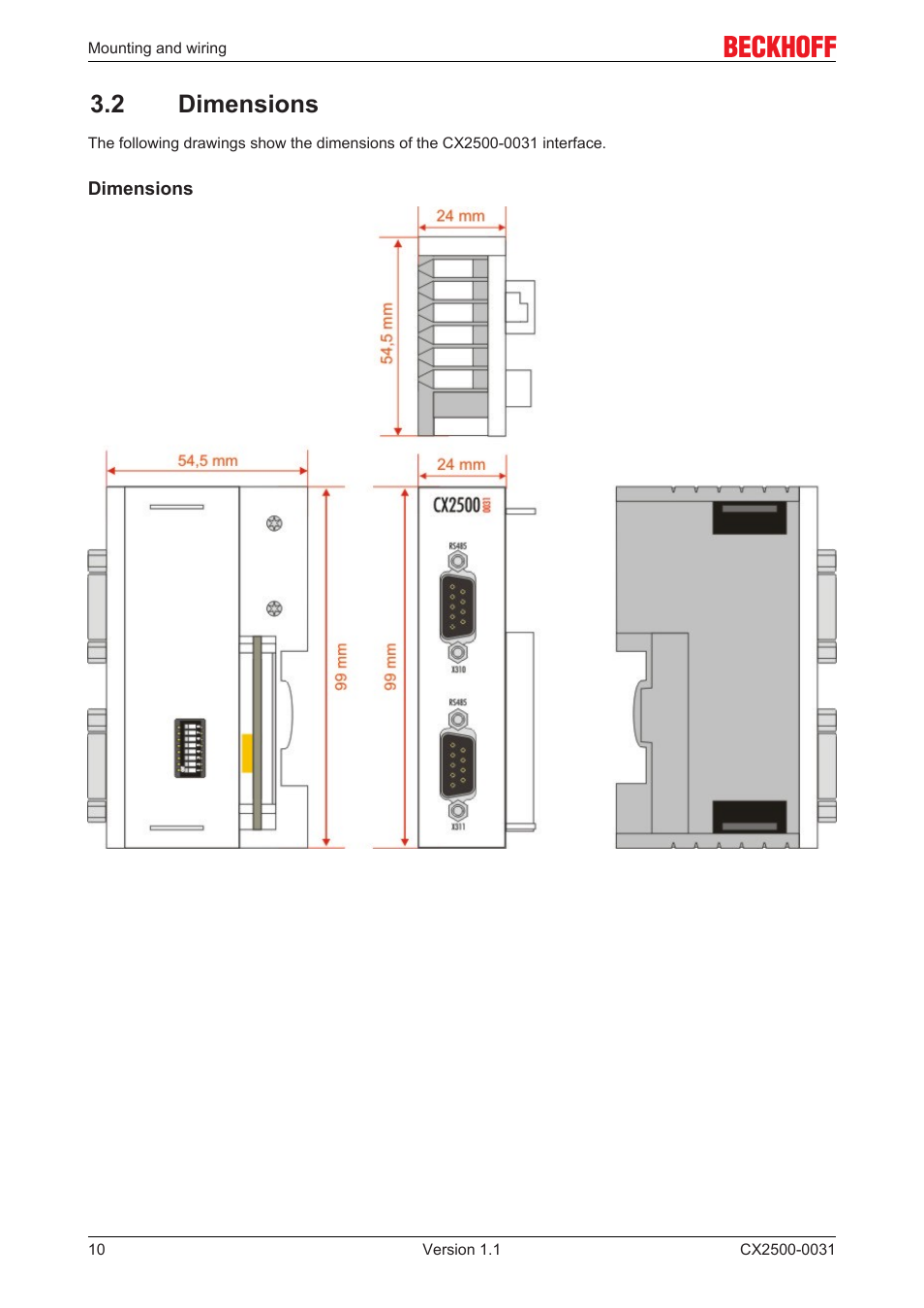 2 dimensions | BECKHOFF CX2500­0031 User Manual | Page 10 / 27