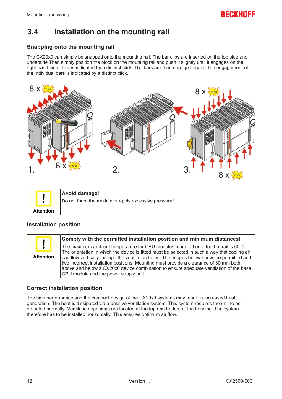 4 installation on the mounting rail | BECKHOFF CX2500­0031 User Manual | Page 12 / 27