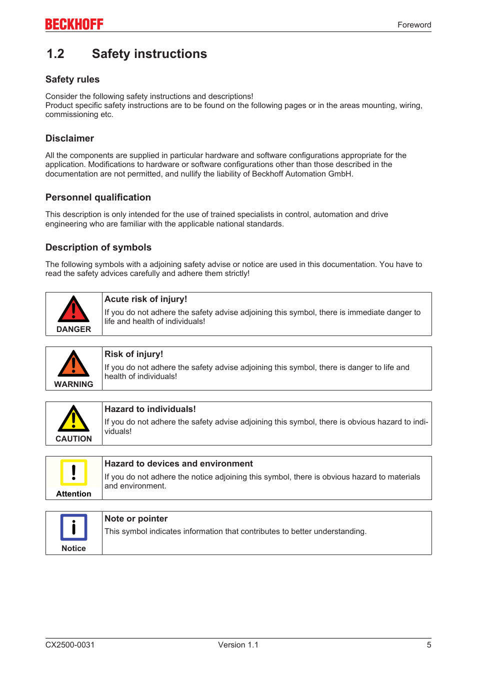 2 safety instructions | BECKHOFF CX2500­0031 User Manual | Page 5 / 27