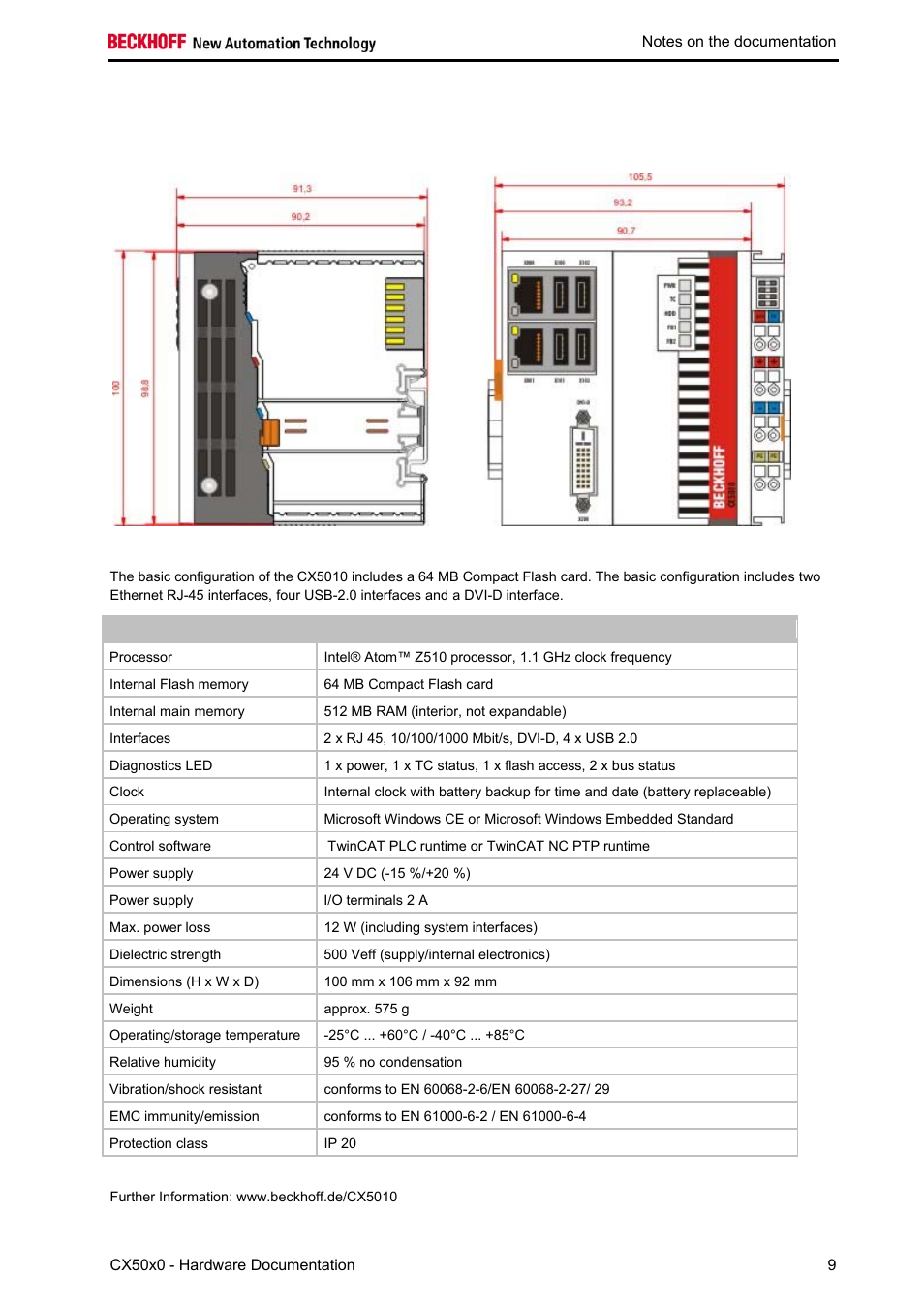 Cx5010 technical data | BECKHOFF CX50x0 User Manual | Page 11 / 77