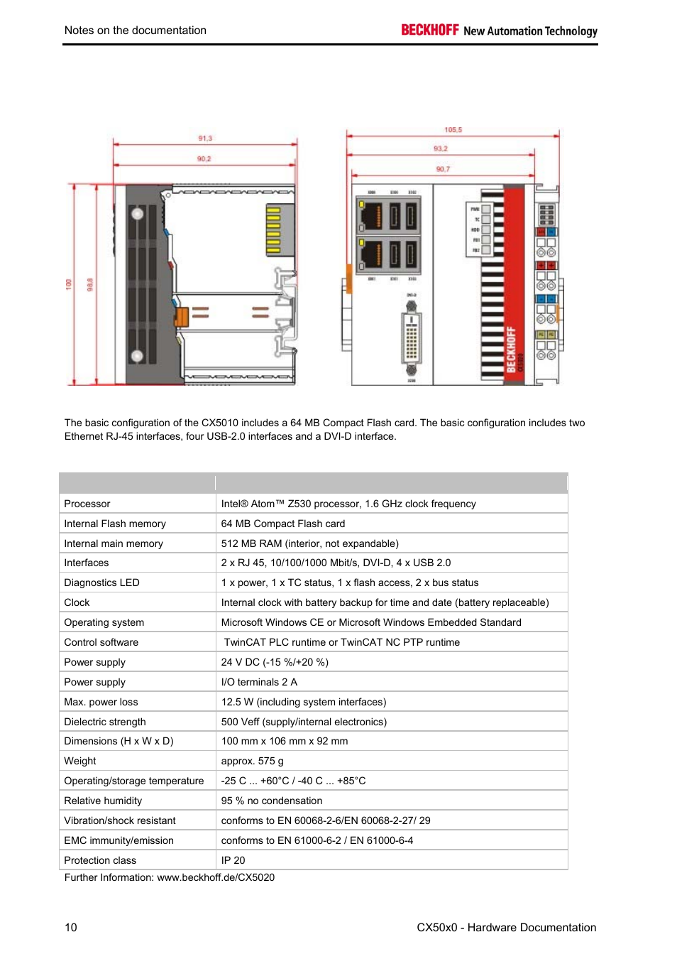 Cx5020 - technical data | BECKHOFF CX50x0 User Manual | Page 12 / 77