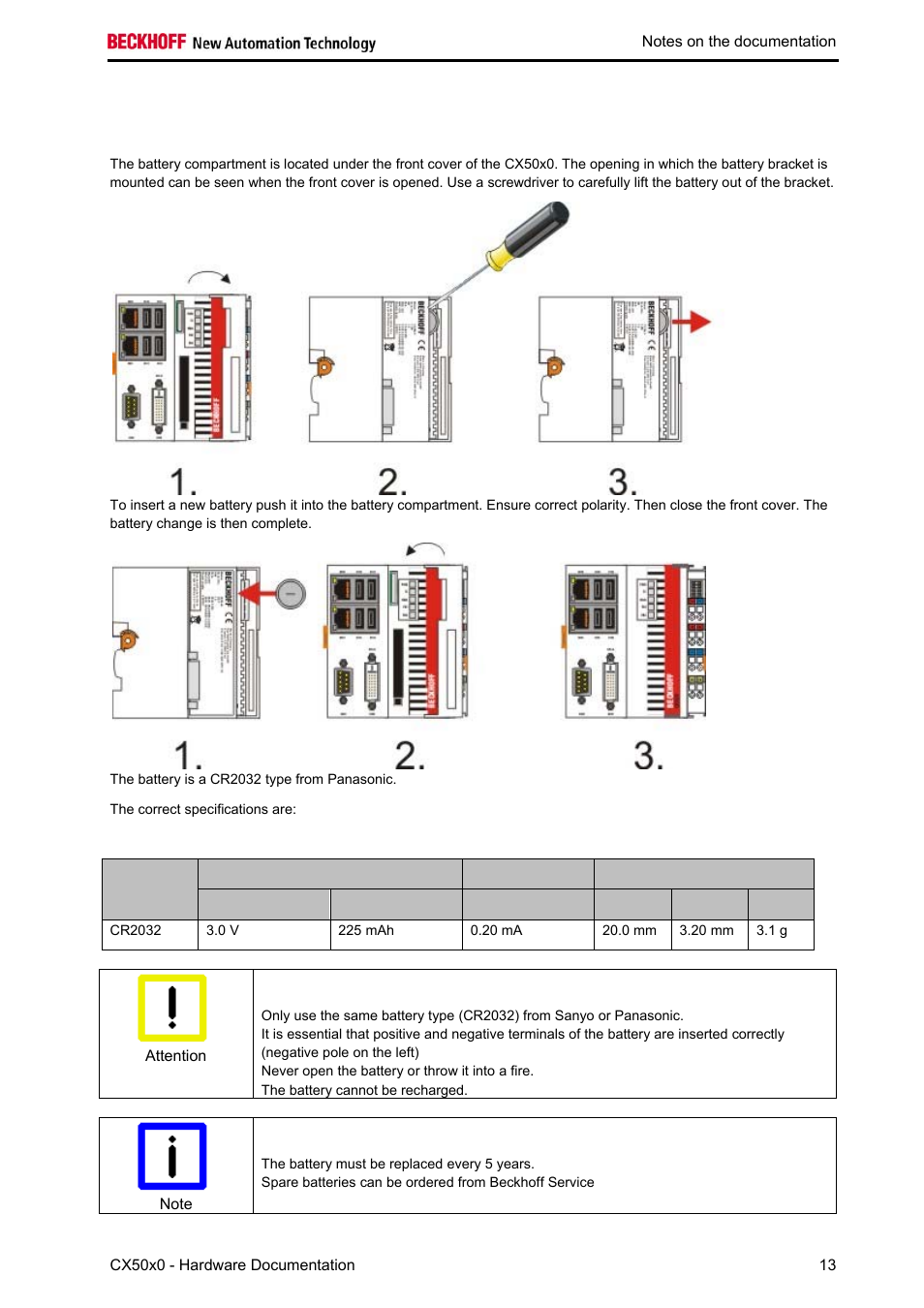 Battery compartment | BECKHOFF CX50x0 User Manual | Page 15 / 77