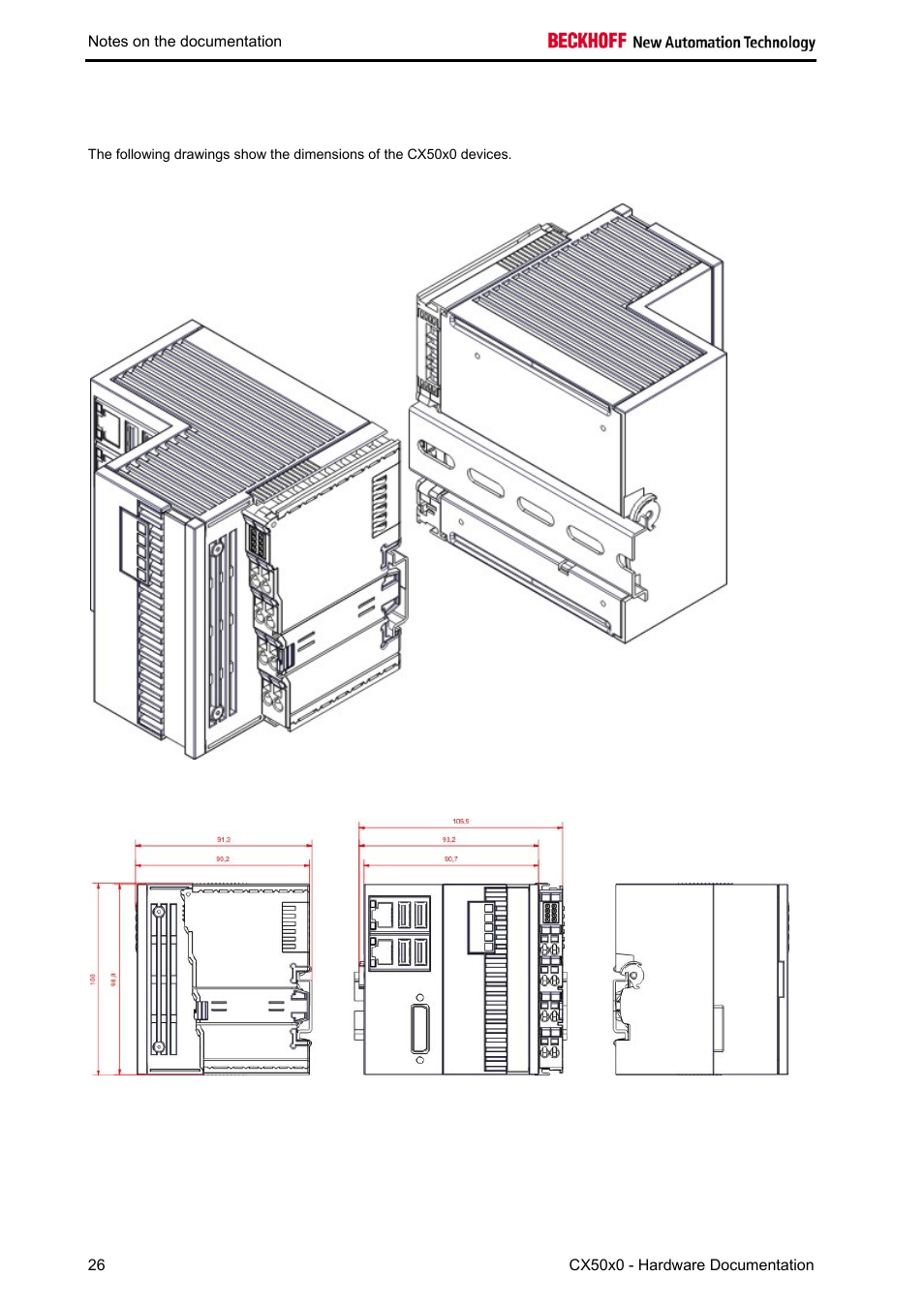 Dimensions | BECKHOFF CX50x0 User Manual | Page 28 / 77