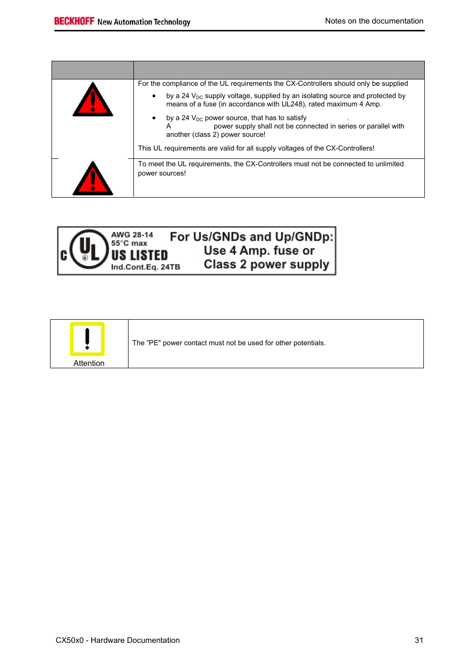 Ul requirements, Pe power contacts | BECKHOFF CX50x0 User Manual | Page 33 / 77