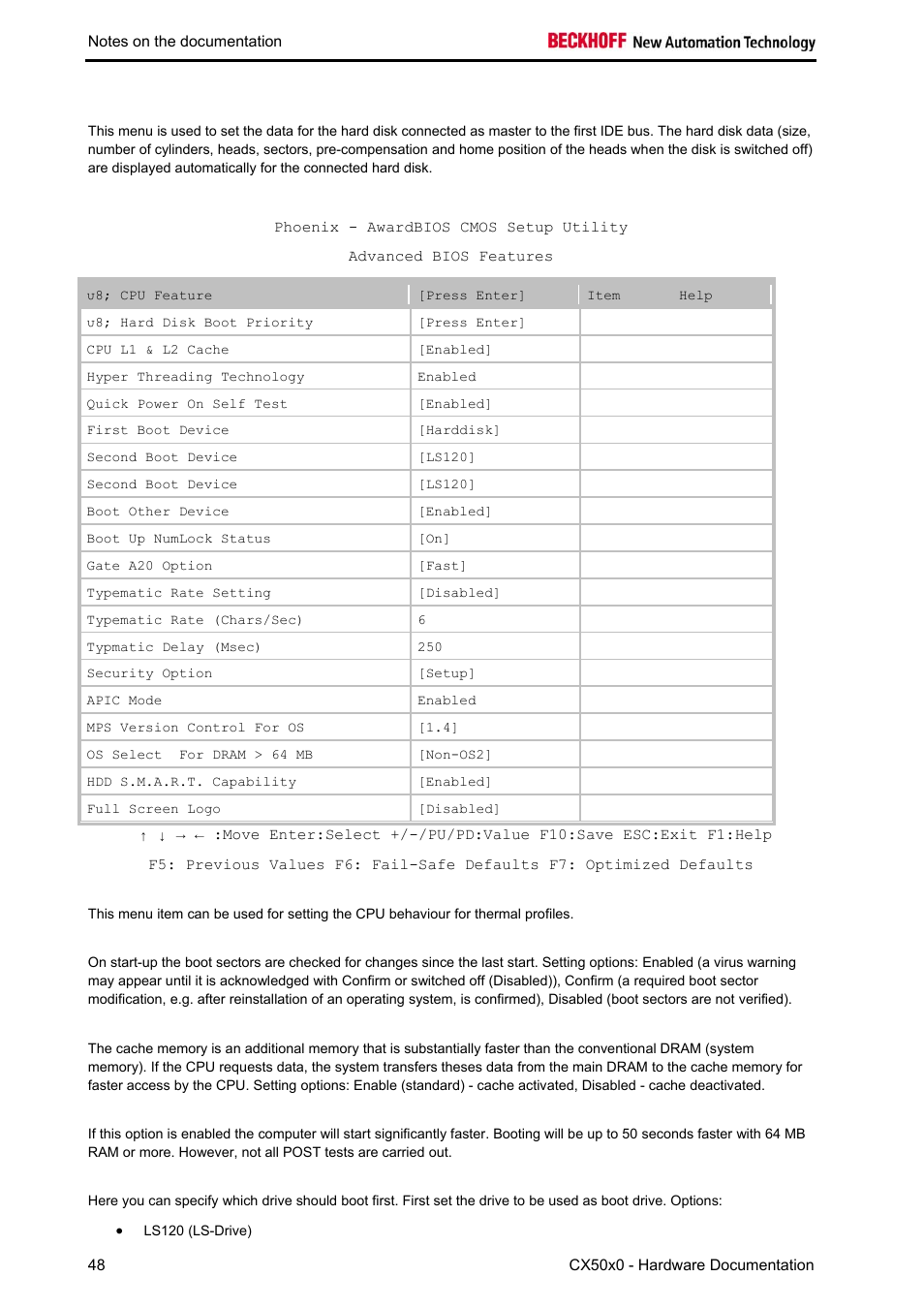 Advanced bios features | BECKHOFF CX50x0 User Manual | Page 50 / 77