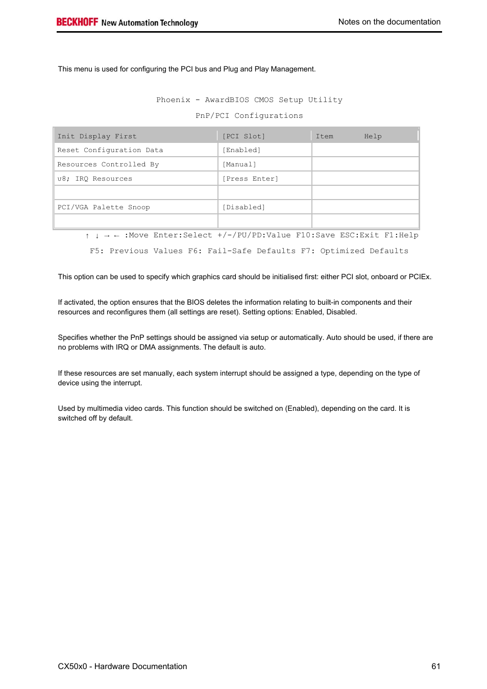 Pnp/pci configurations | BECKHOFF CX50x0 User Manual | Page 63 / 77