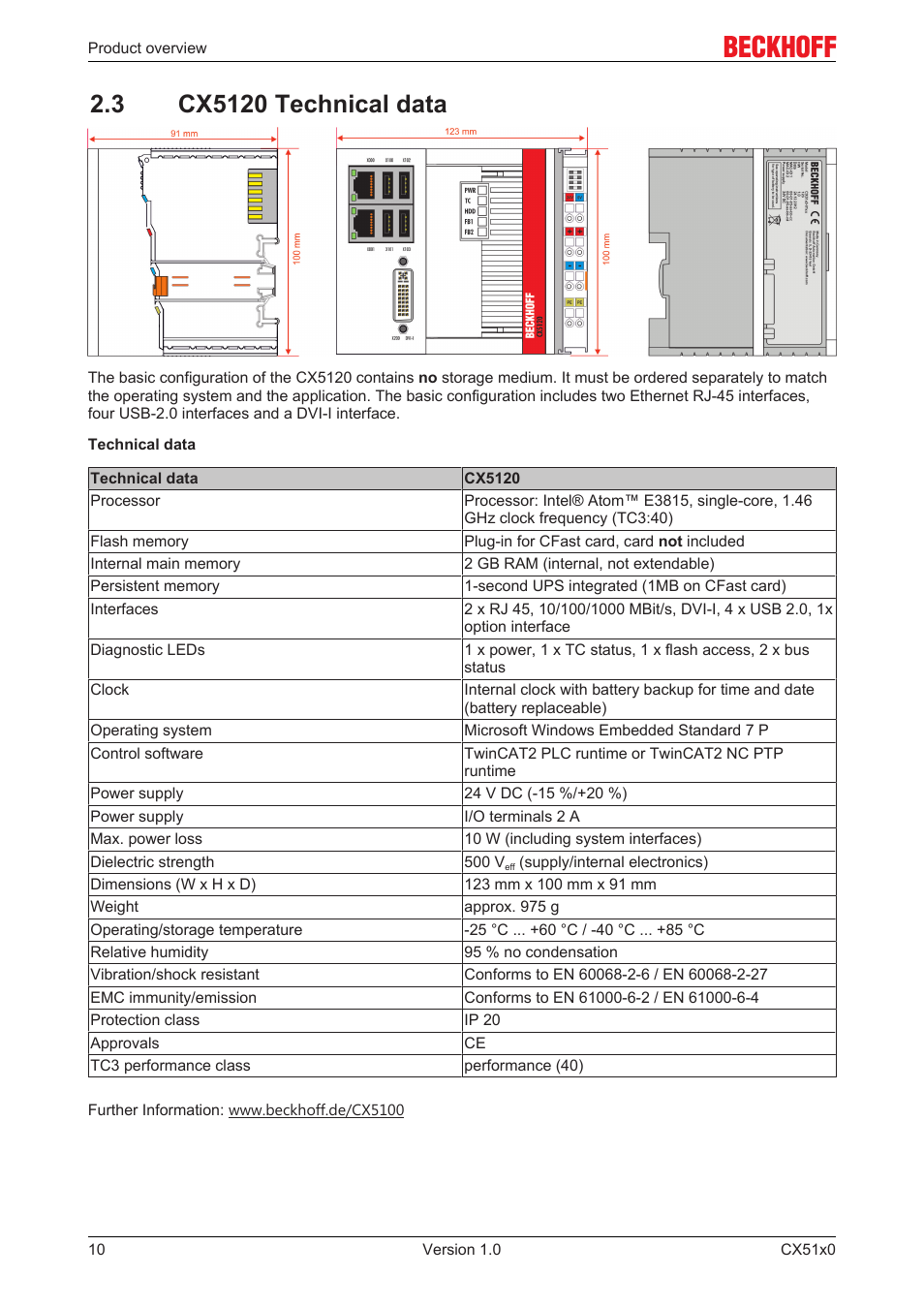 3 cx5120 technical data | BECKHOFF CX51x0 User Manual | Page 10 / 87