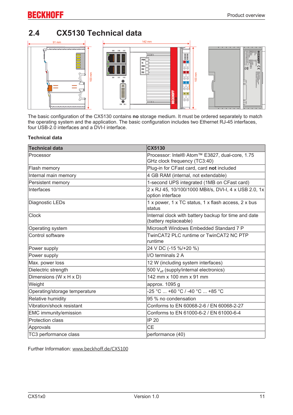 4 cx5130 technical data | BECKHOFF CX51x0 User Manual | Page 11 / 87