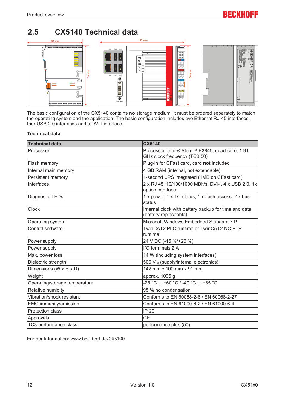 5 cx5140 technical data | BECKHOFF CX51x0 User Manual | Page 12 / 87