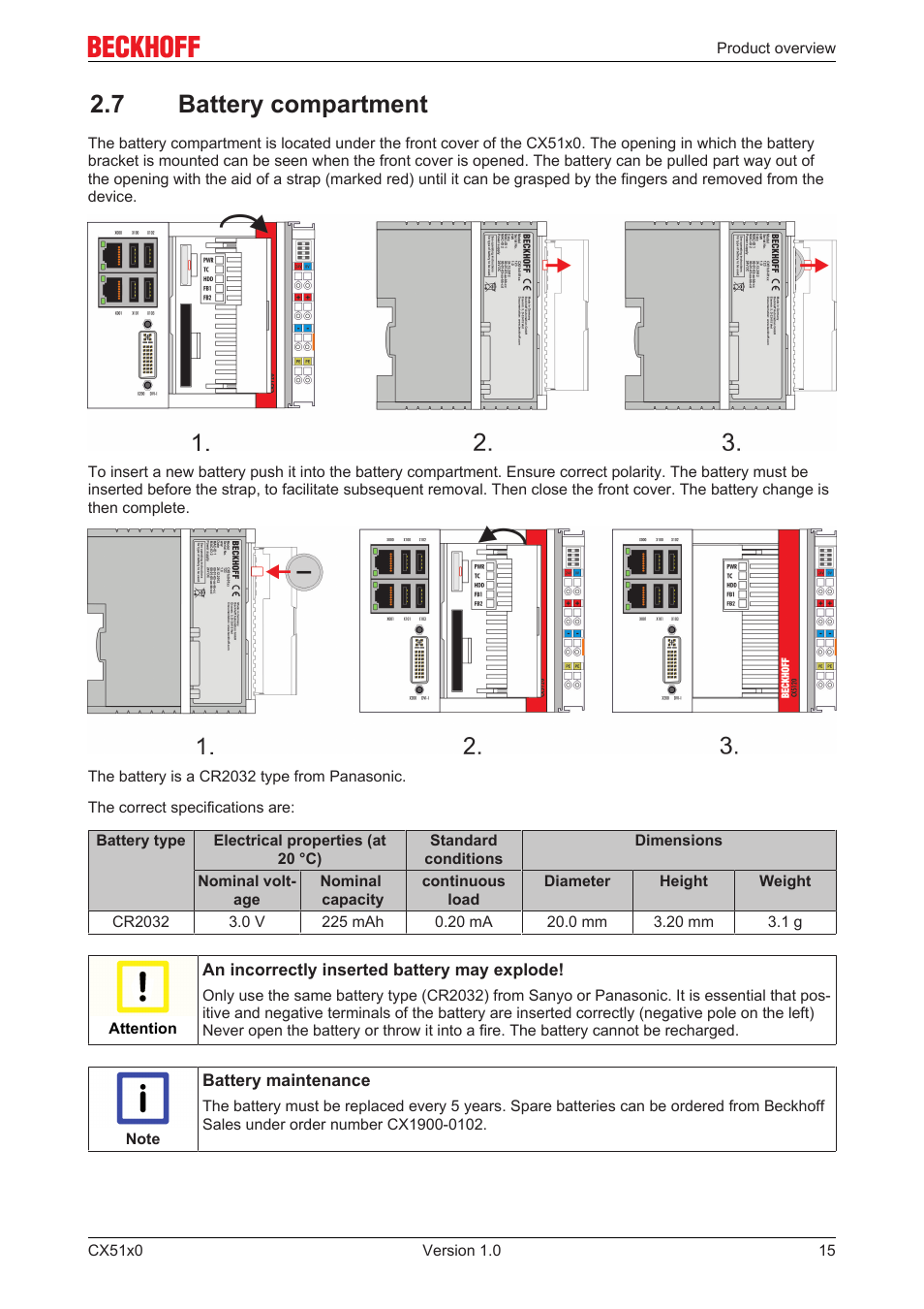 7 battery compartment | BECKHOFF CX51x0 User Manual | Page 15 / 87