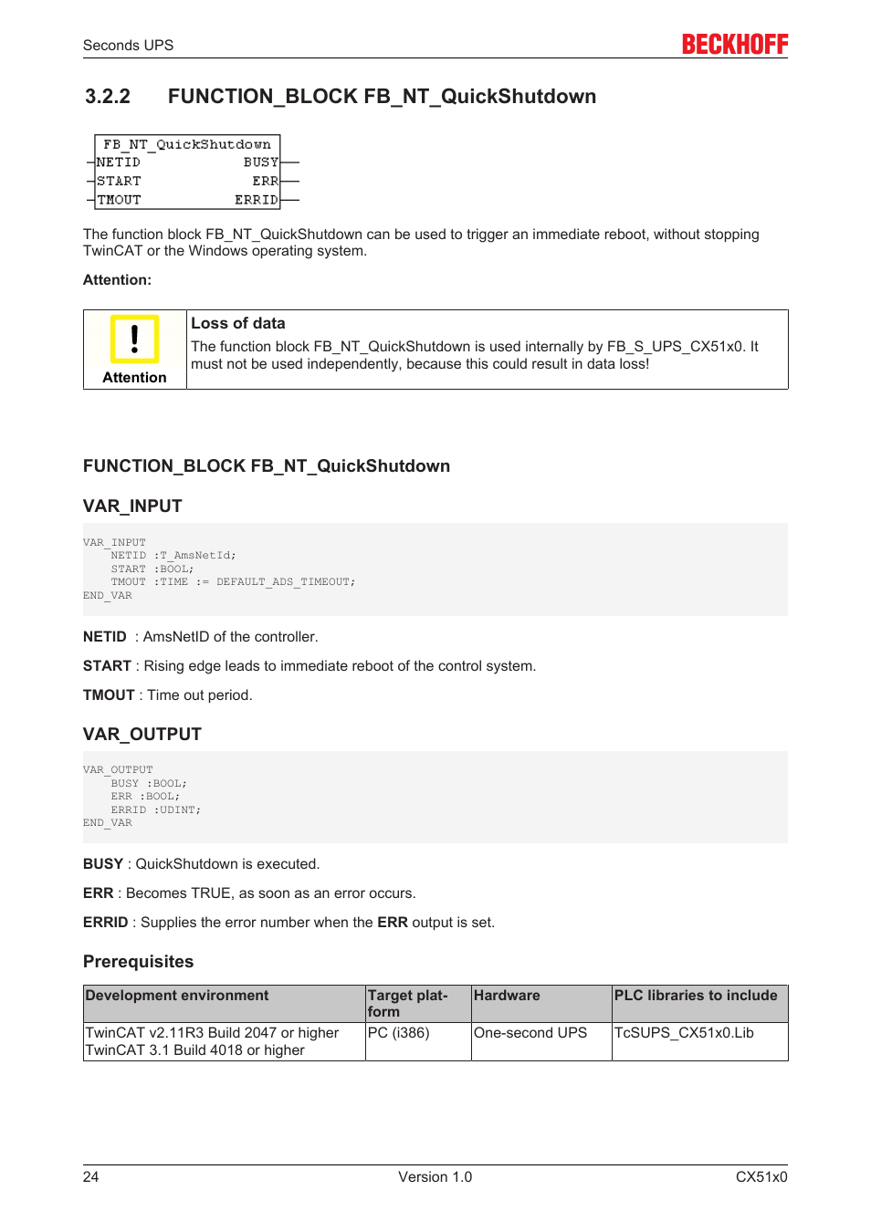 2 function_block fb_nt_quickshutdown | BECKHOFF CX51x0 User Manual | Page 24 / 87