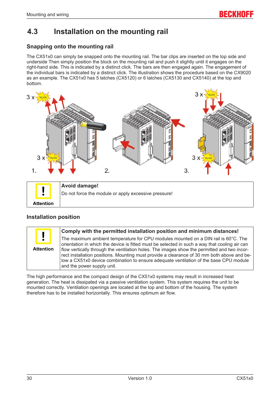 3 installation on the mounting rail | BECKHOFF CX51x0 User Manual | Page 30 / 87