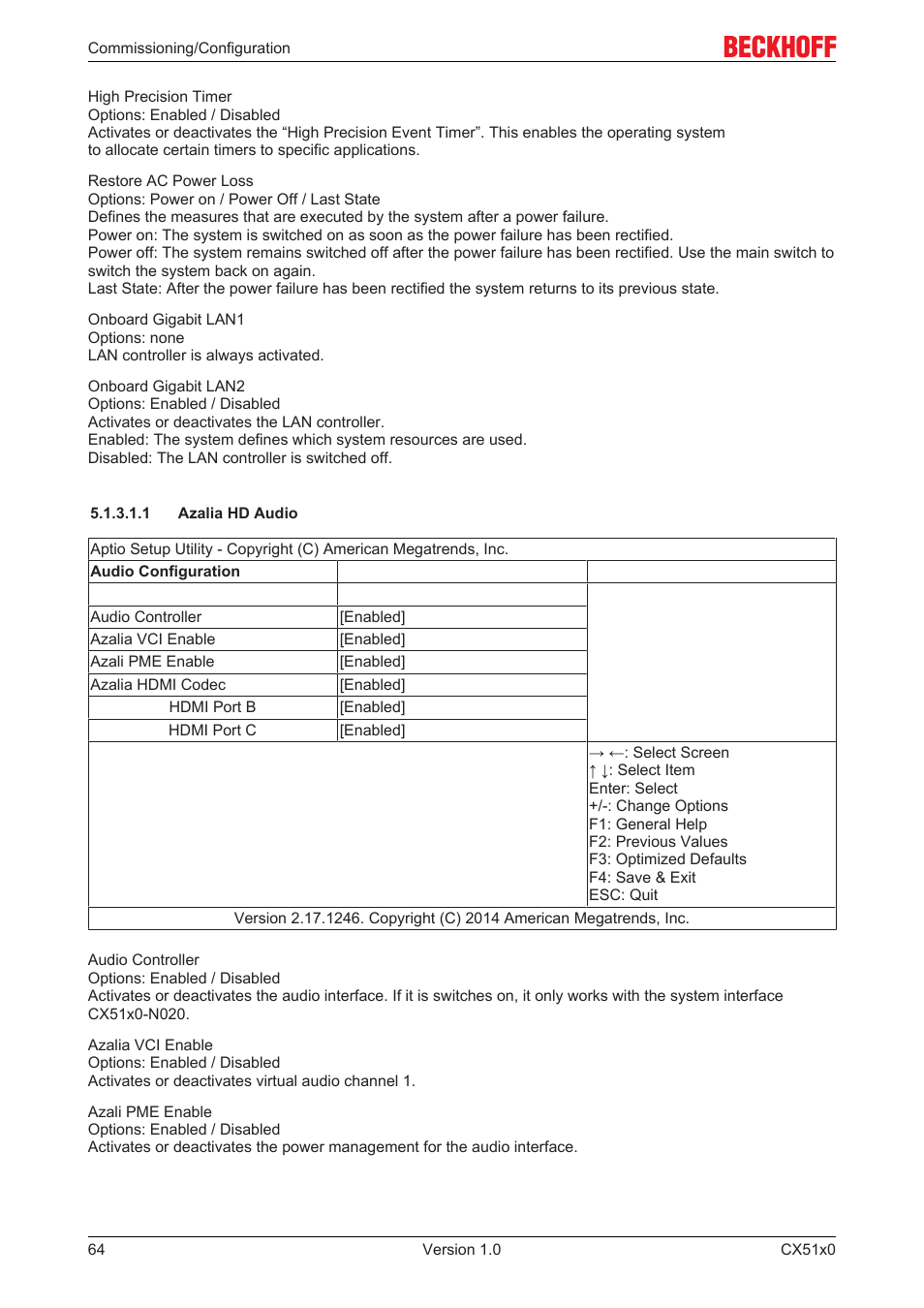 1 azalia hd audio | BECKHOFF CX51x0 User Manual | Page 64 / 87