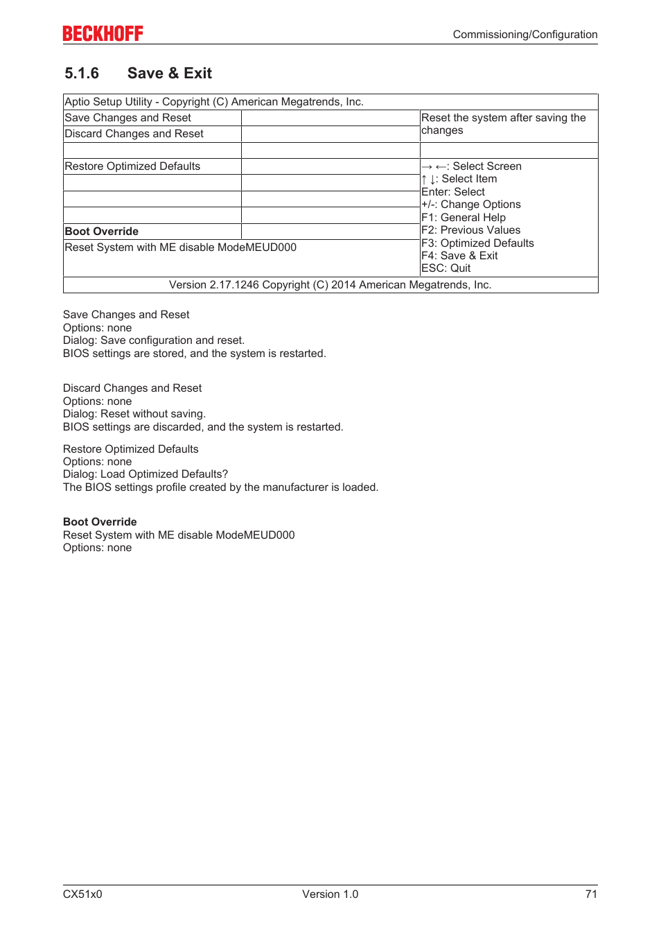 6 save & exit | BECKHOFF CX51x0 User Manual | Page 71 / 87