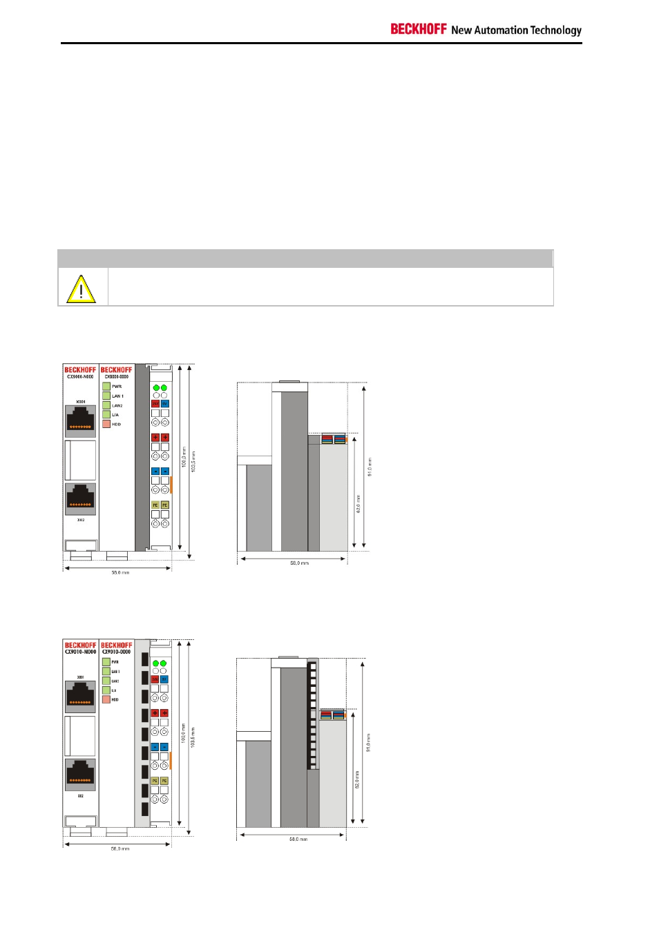 Assembly and connecting, Mechanical assembly, Dimensions | BECKHOFF CX9000 User Manual | Page 34 / 61