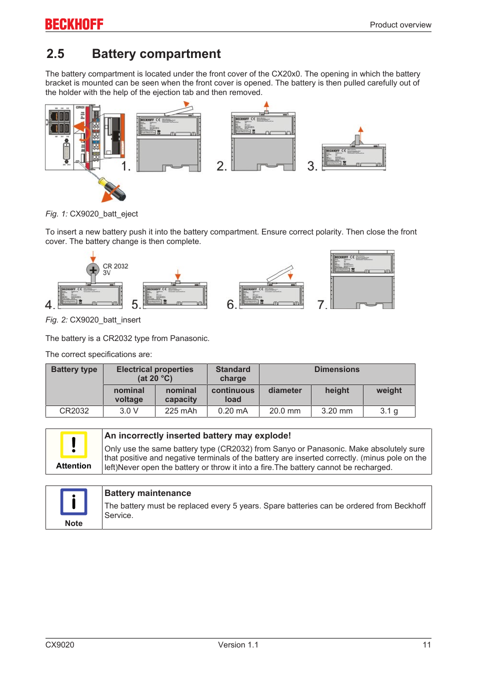 5 battery compartment | BECKHOFF CX9020 User Manual | Page 11 / 48