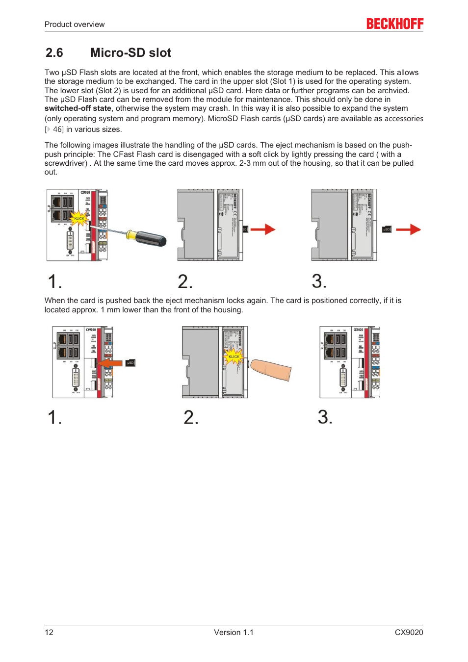 6 micro-sd slot, 6 micro­sd slot | BECKHOFF CX9020 User Manual | Page 12 / 48