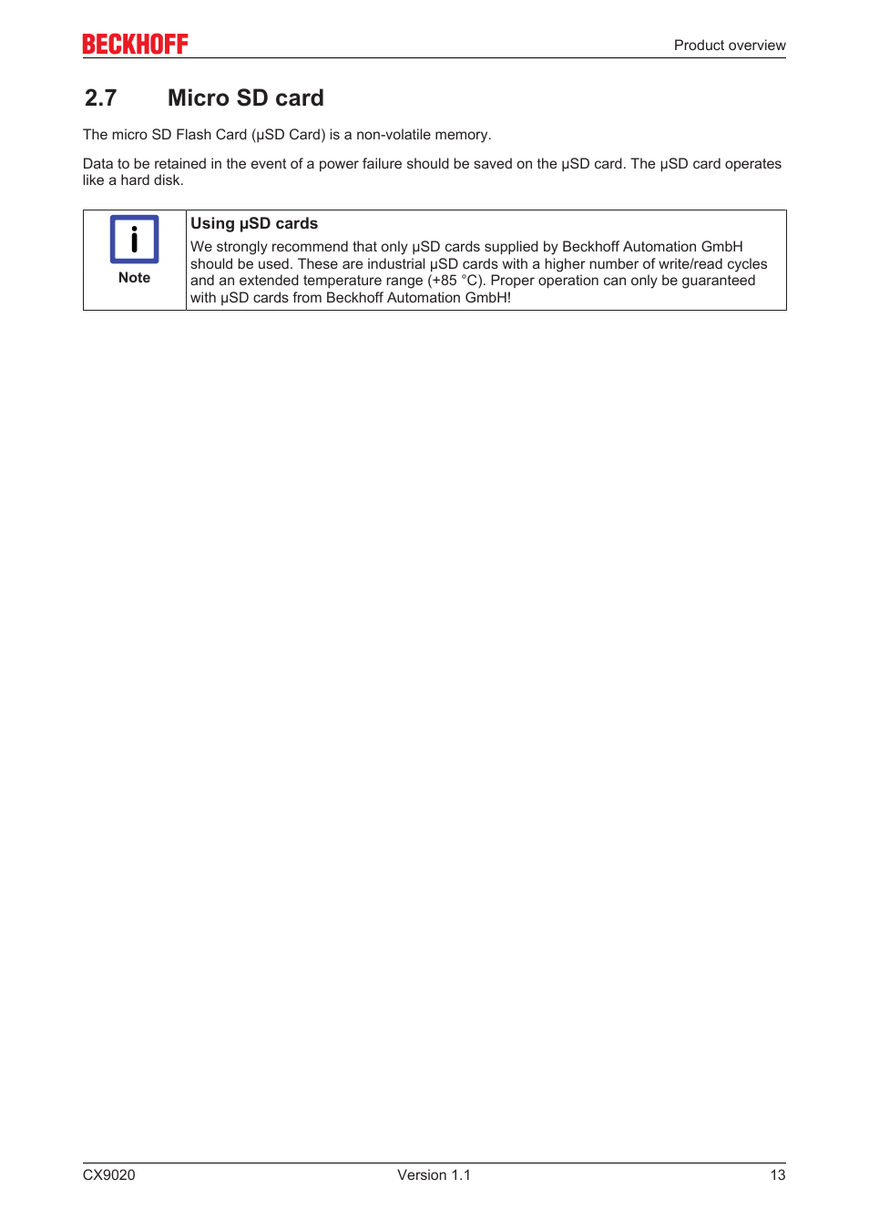 7 micro sd card | BECKHOFF CX9020 User Manual | Page 13 / 48