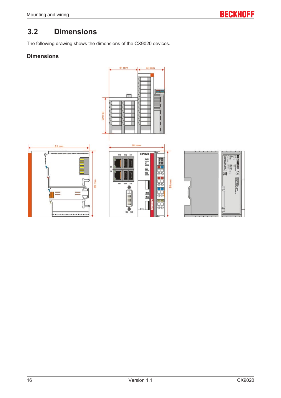 2 dimensions | BECKHOFF CX9020 User Manual | Page 16 / 48