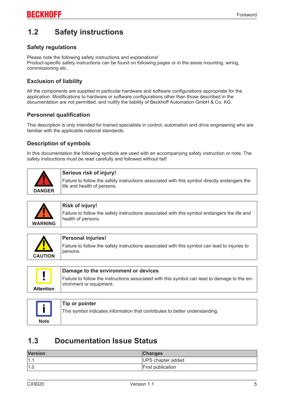 2 safety instructions, 3 documentation issue status | BECKHOFF CX9020 User Manual | Page 5 / 48