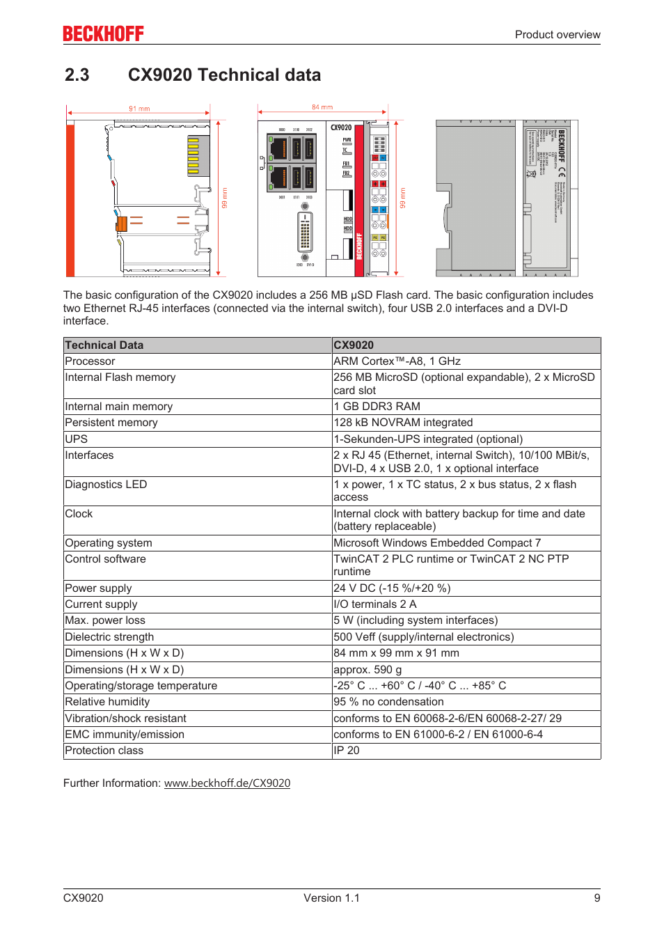 3 cx9020 technical data | BECKHOFF CX9020 User Manual | Page 9 / 48