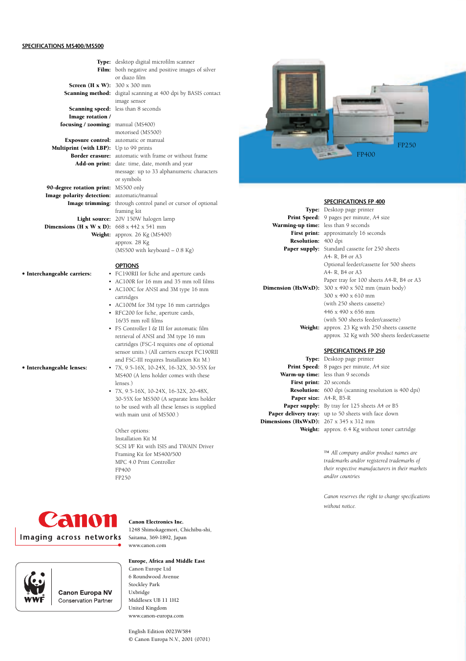 Canon S 400 MS 500 User Manual | Page 6 / 6