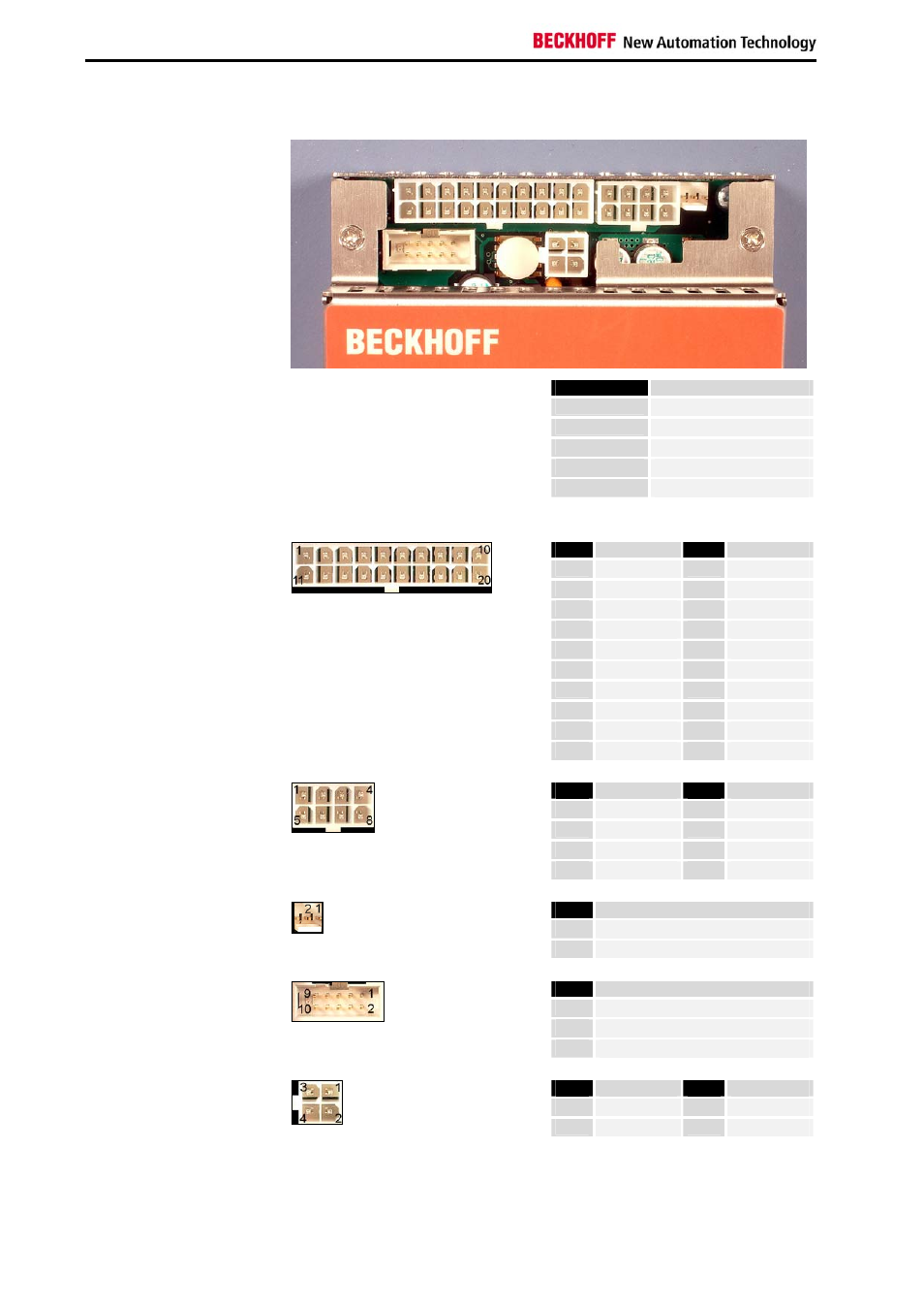 Connection with the motherboard, Pin assignment of the pin strips | BECKHOFF C9900-P208 User Manual | Page 10 / 20