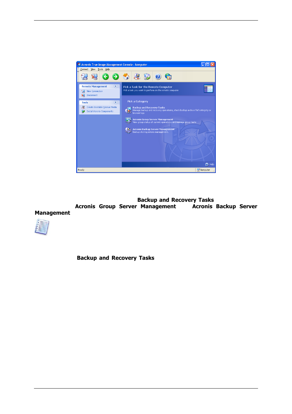 2 backup and recovery tasks | Acronis True Image 9.1 Enterprise Server - User Guide User Manual | Page 30 / 115