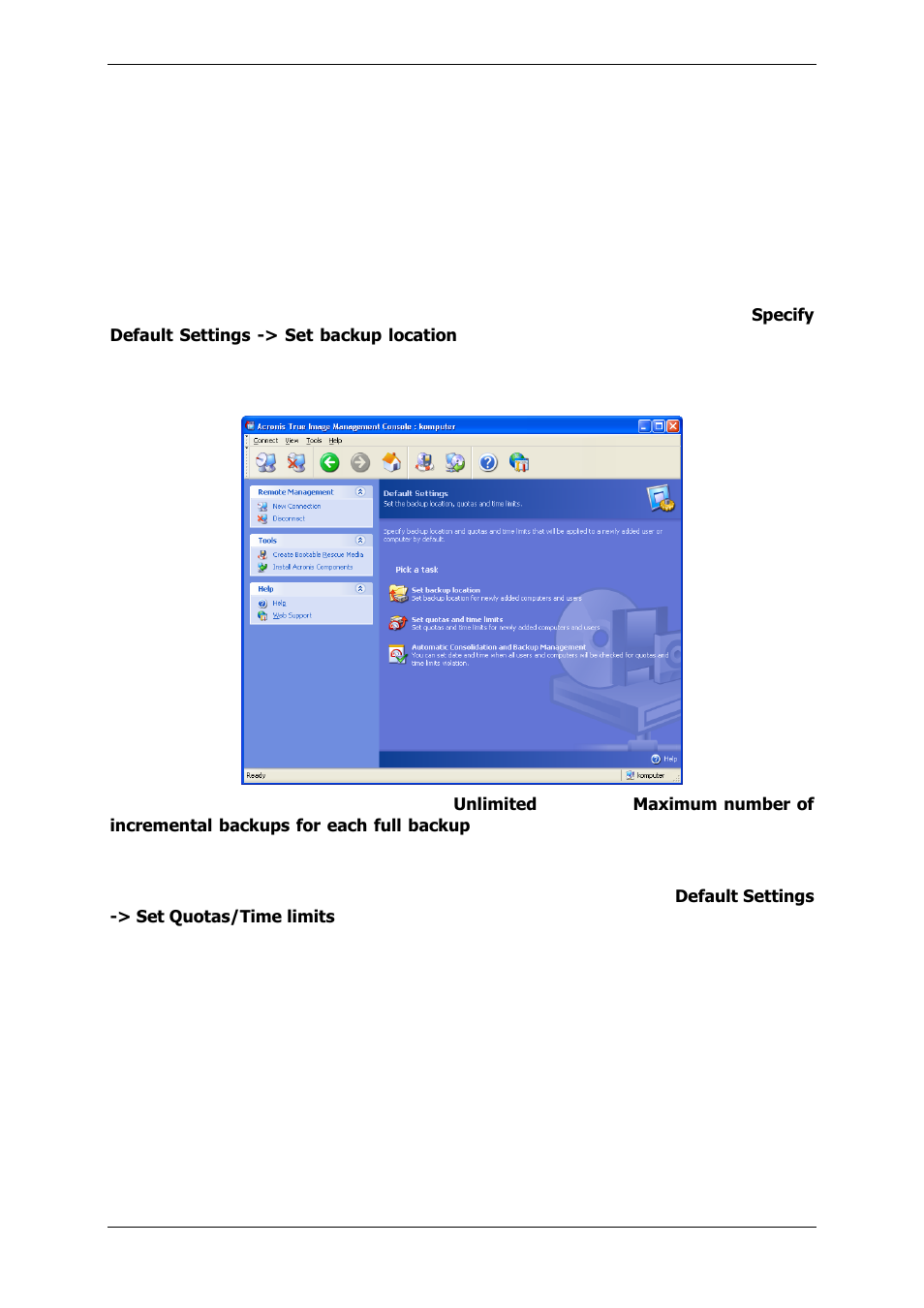 1 default settings, Default settings | Acronis True Image 9.1 Enterprise Server - User Guide User Manual | Page 37 / 115