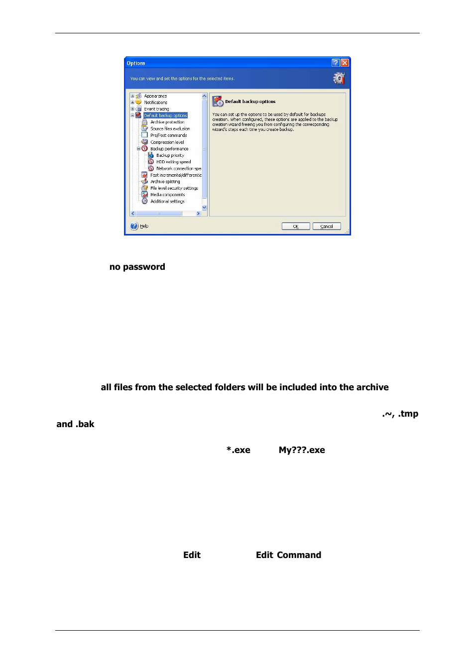 1 archive protection, 2 source files exclusion, 3 pre/post commands | 2 source, Files exclusion | Acronis True Image 9.1 Enterprise Server - User Guide User Manual | Page 53 / 115