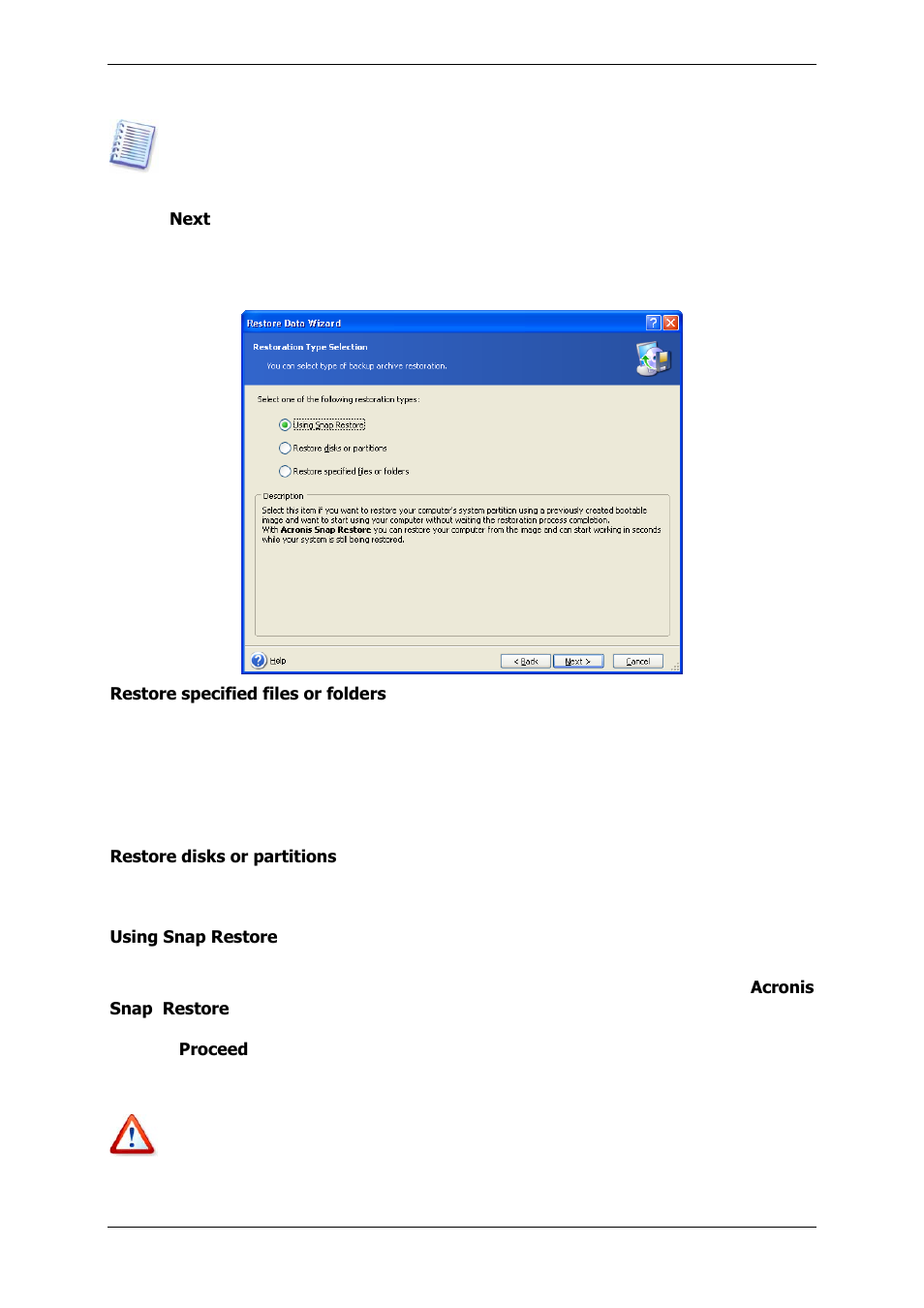 3 restoration type selection | Acronis True Image 9.1 Enterprise Server - User Guide User Manual | Page 63 / 115