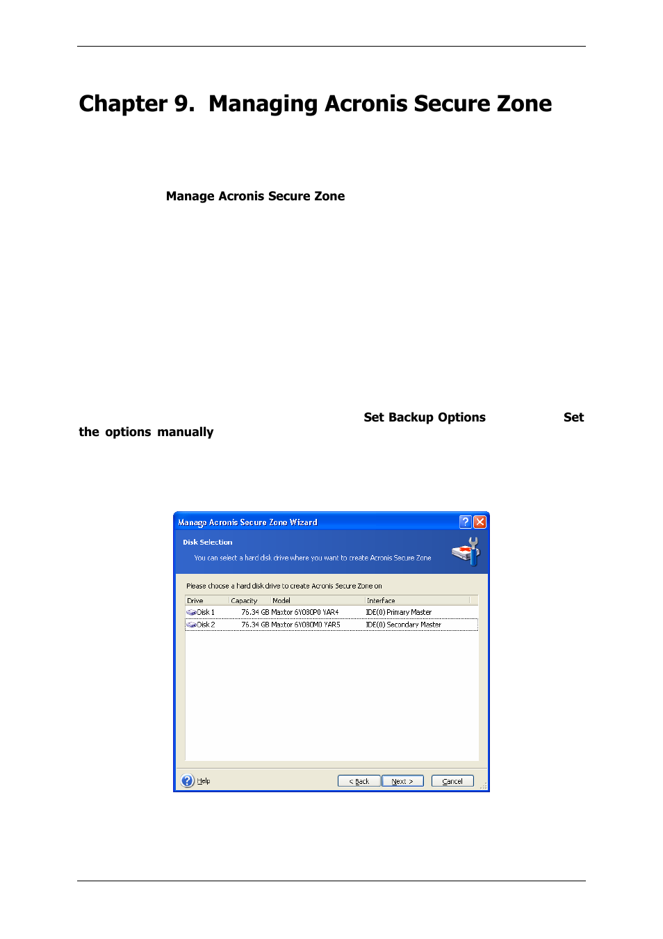 Chapter 9. managing acronis secure zone, 1 creating acronis secure zone, Chapter 9. managing | Acronis secure zone | Acronis True Image 9.1 Enterprise Server - User Guide User Manual | Page 77 / 115