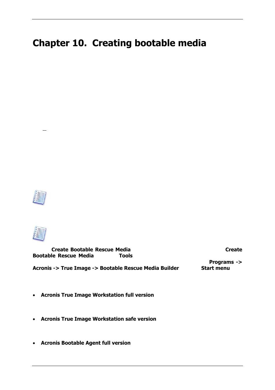 Chapter 10. creating bootable media, 1 creating acronis rescue media, Chapter 10. creating bootable | Media) | Acronis True Image 9.1 Enterprise Server - User Guide User Manual | Page 81 / 115