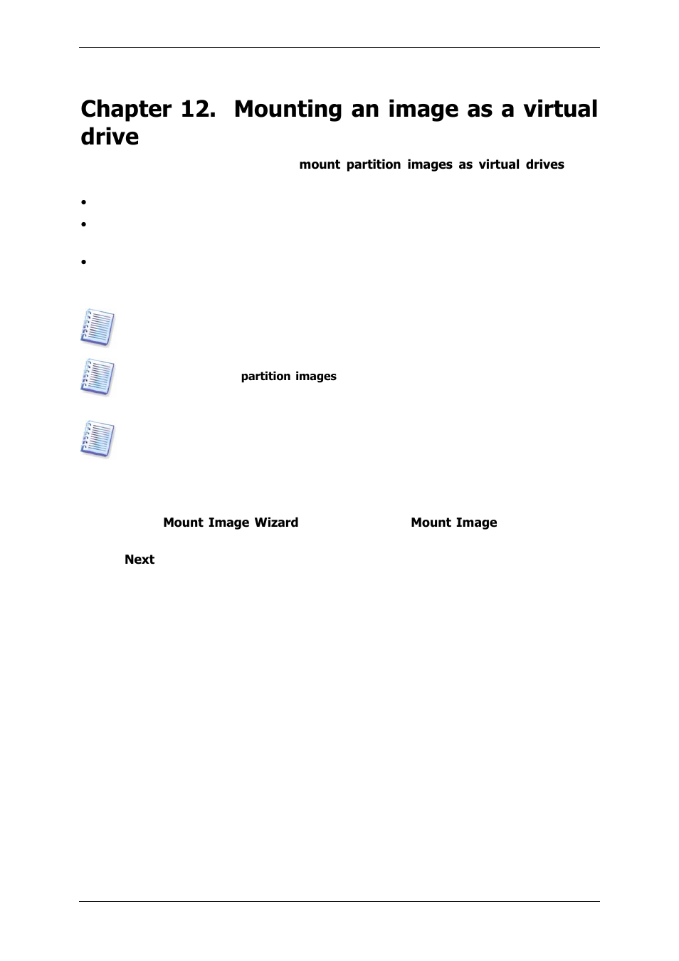 Chapter 12. mounting an image as a virtual drive, 1 mounting an image, Chapter 12 | Mounting an image as a virtual drive | Acronis True Image 9.1 Enterprise Server - User Guide User Manual | Page 90 / 115