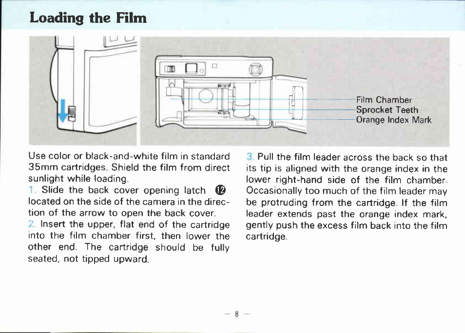 Loading the batteries | Canon AF 35 ML User Manual | Page 10 / 43