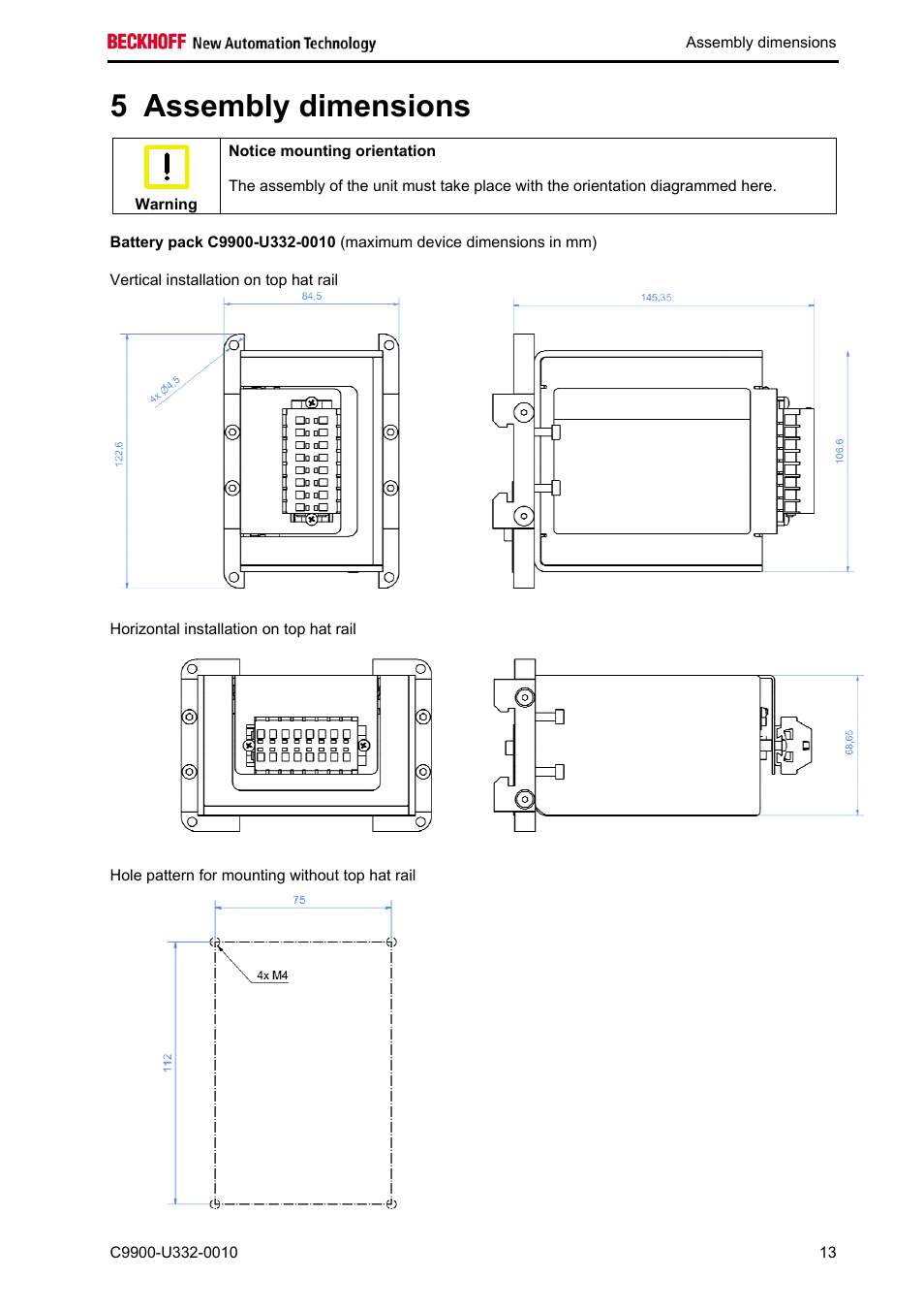 Assembly dimensions, 5 assembly dimensions | BECKHOFF C9900-U332-0010 User Manual | Page 15 / 19