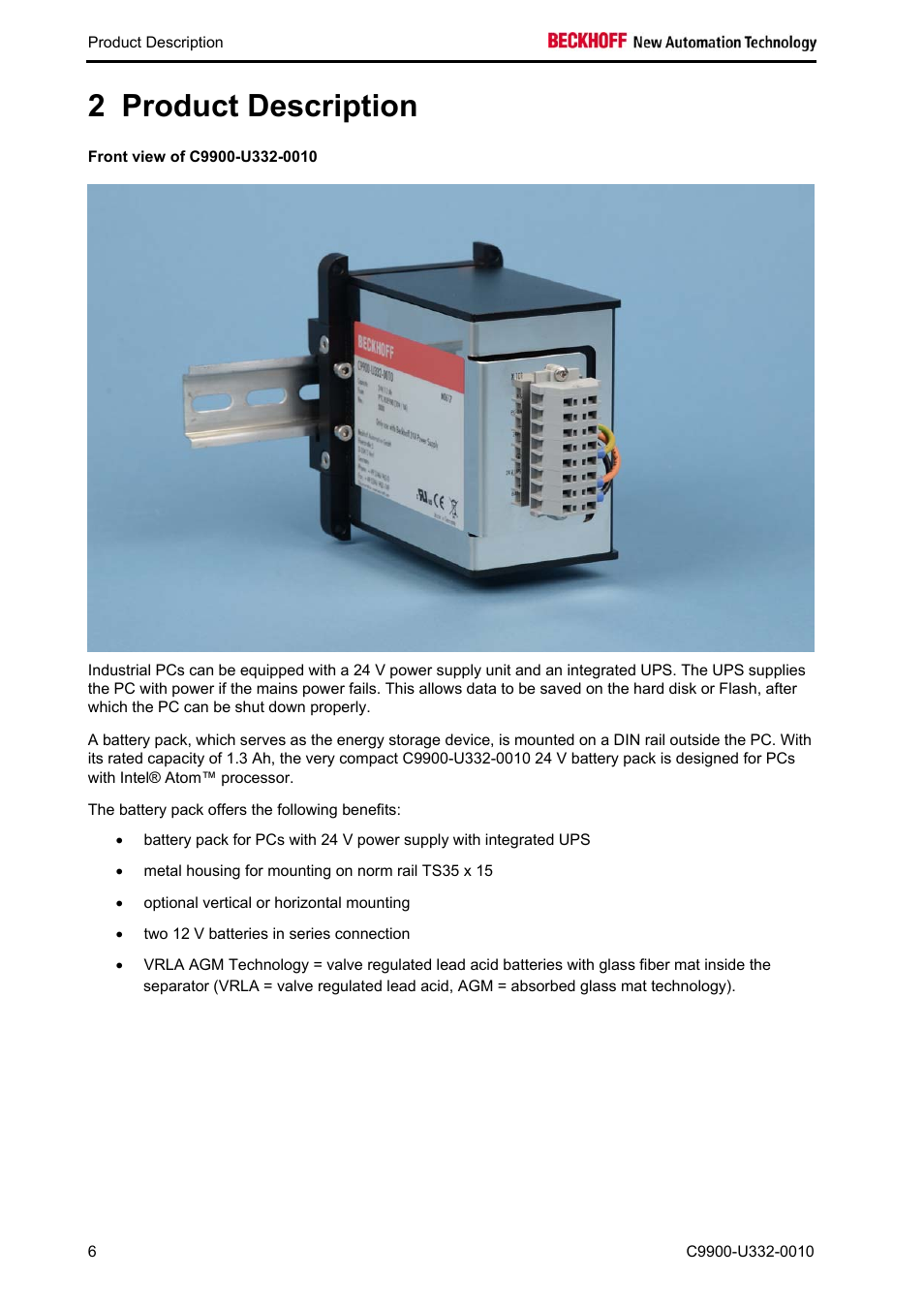 Product description, Front view of c9900-u332-0010, 2 product description | BECKHOFF C9900-U332-0010 User Manual | Page 8 / 19