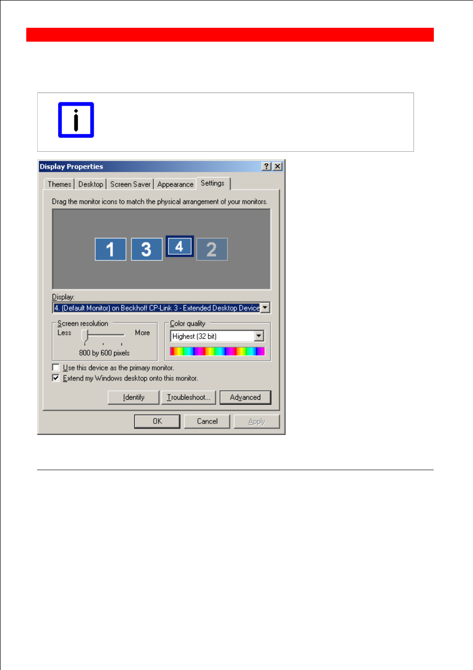 Windows display settings, Windows display settings (xp), Setting special resolutions | BECKHOFF CP-Link3 User Manual | Page 51 / 78