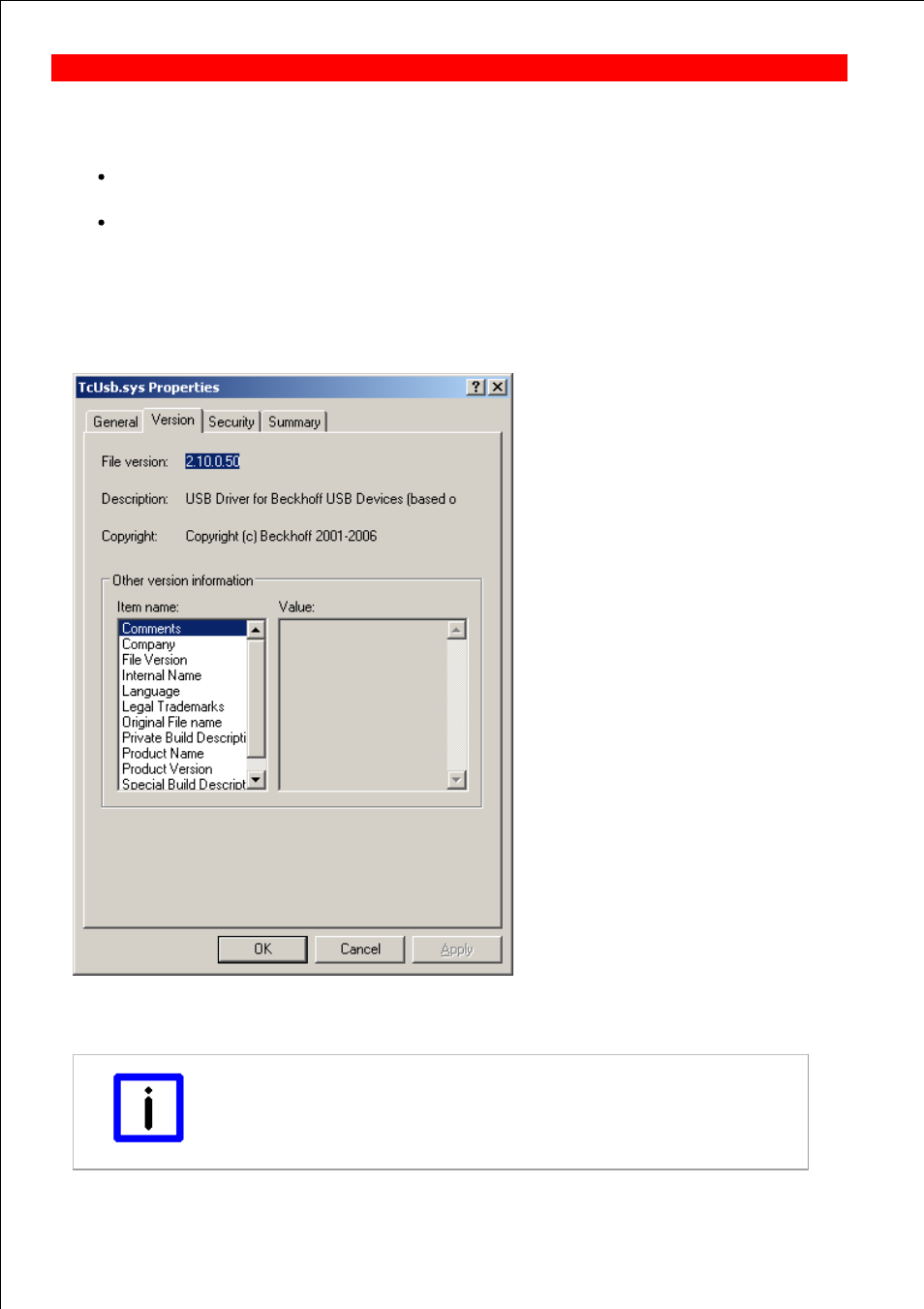 Update of tcusb.sys, Version check, Perform update | BECKHOFF CP-Link3 User Manual | Page 71 / 78