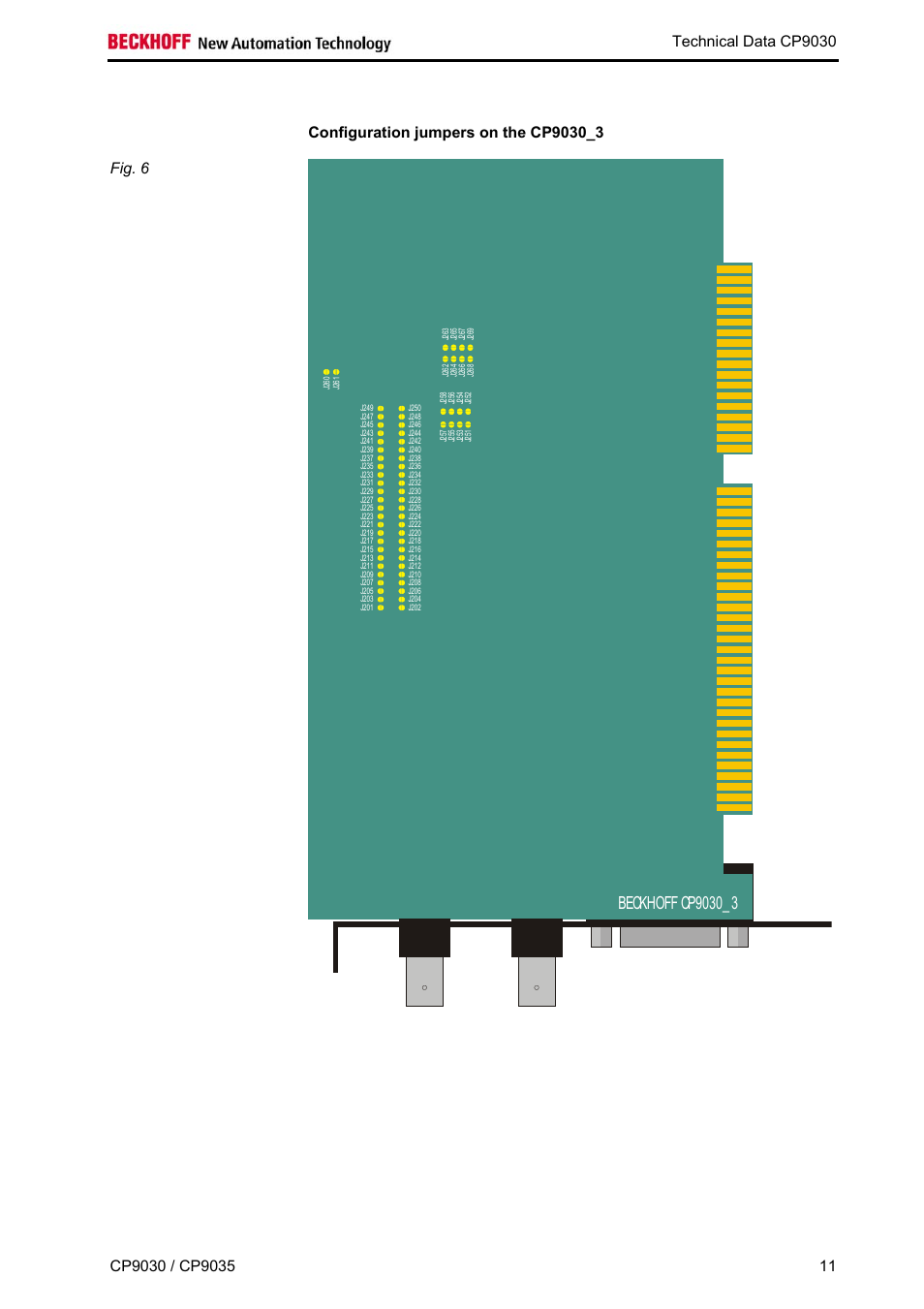 Configuration jumpers on the cp9030_3, Technical data cp9030 | BECKHOFF CP9030 User Manual | Page 10 / 39