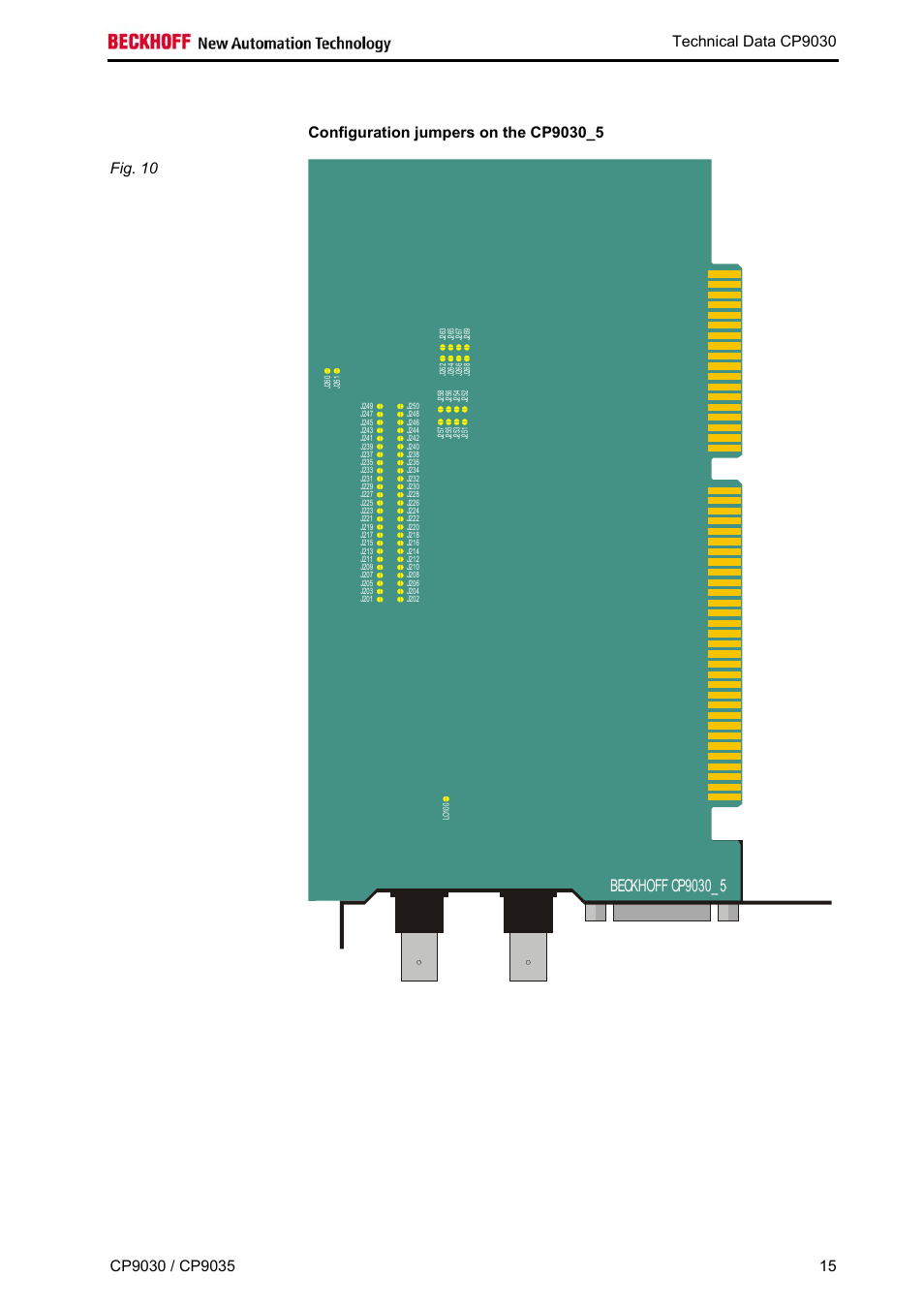 Configuration jumpers on the cp9030_5, St303, Technical data cp9030 | BECKHOFF CP9030 User Manual | Page 14 / 39