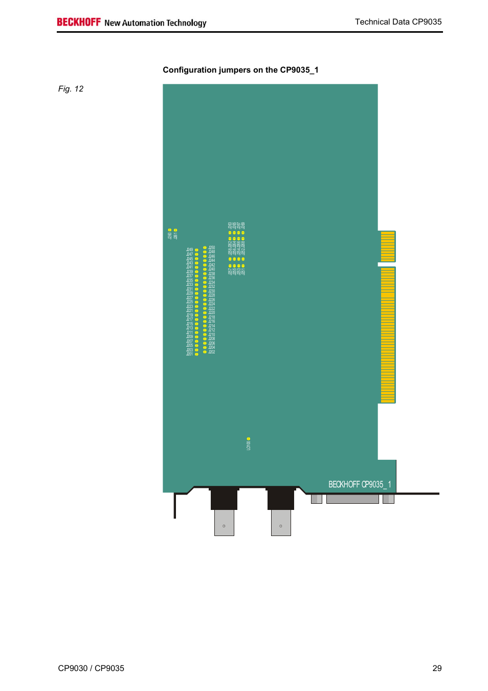 Configuration jumpers on the cp9035_1, St3 03 tx rx, Technical data cp9035 | BECKHOFF CP9030 User Manual | Page 28 / 39